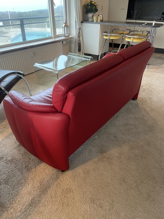 Image 1 of Modern Red Leather Sofa