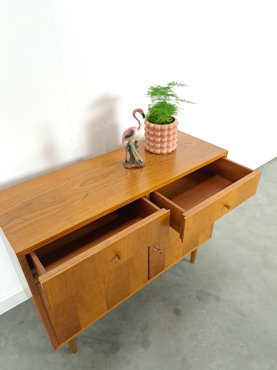 Image 1 of Veneer Cabinet With Drawers And Round Wooden Legs