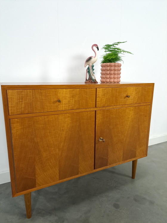 Image 1 of Veneer Cabinet With Drawers And Round Wooden Legs