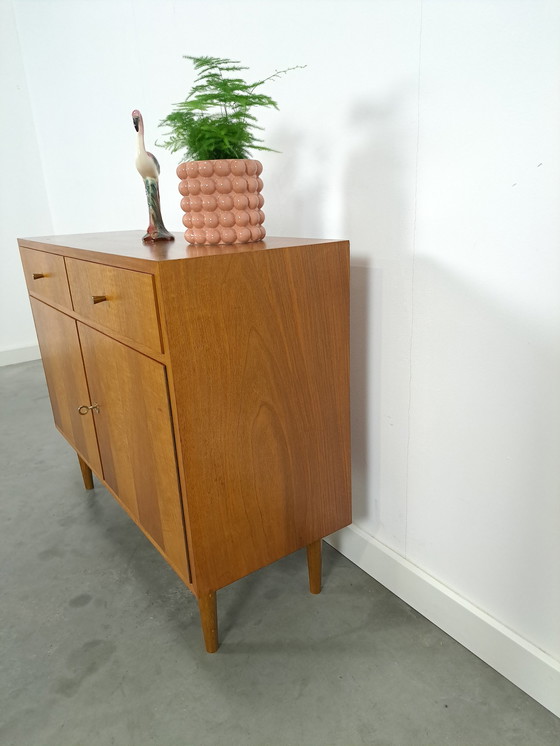 Image 1 of Veneer Cabinet With Drawers And Round Wooden Legs