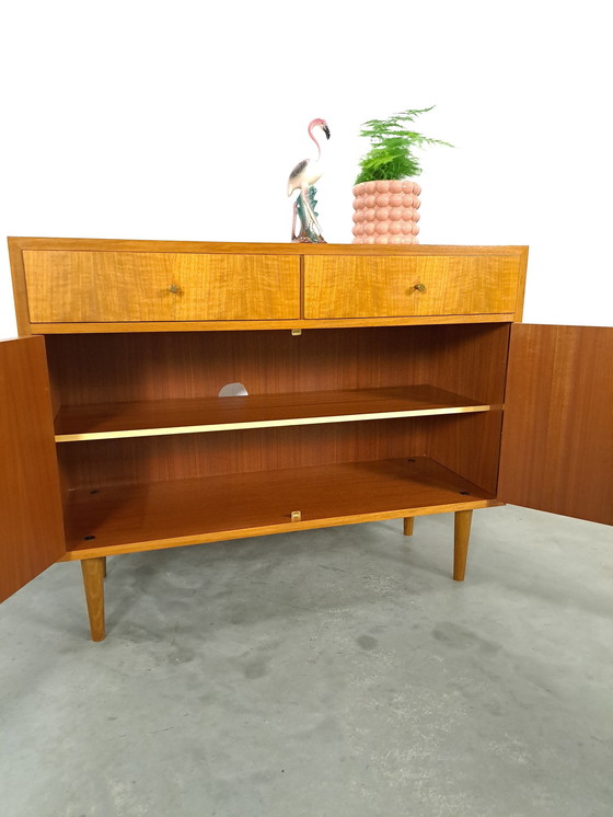 Image 1 of Veneer Cabinet With Drawers And Round Wooden Legs