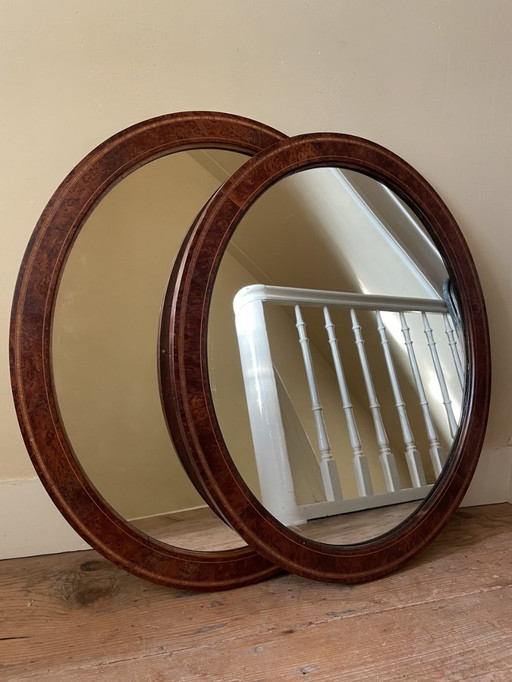 2 X Oval Mirrors Inlaid Antique French