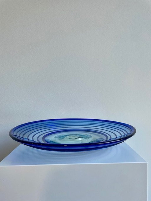 Bowl Transparent Glass And Blue Swirl /Spiral - Unica Glass Art