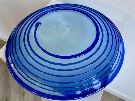 Image 1 of Bowl Transparent Glass And Blue Swirl /Spiral - Unica Glass Art