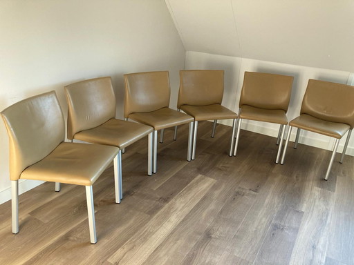 6 chaises de salle à manger en cuir Leolux Myto Sand