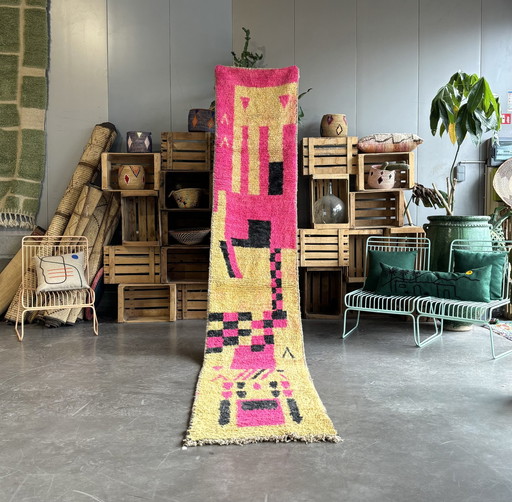 Pink Modern Boho Moroccan Runner Rug