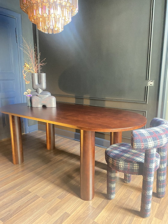 Image 1 of Curved Brown Wooden Table For 6 Chairs