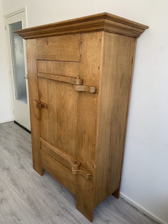 Image 1 of Mid-Century Belgian Brutalist Oak Cabinet