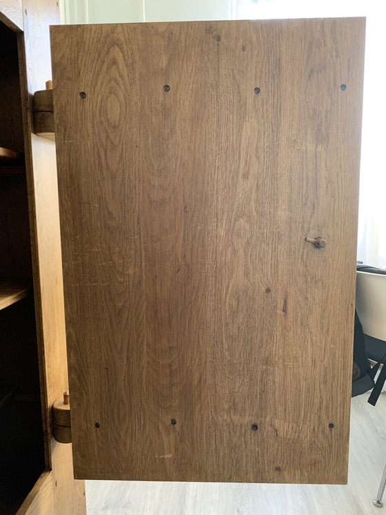 Image 1 of Mid-Century Belgian Brutalist Oak Cabinet