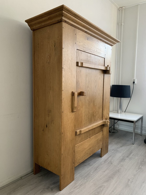 Image 1 of Mid-Century Belgian Brutalist Oak Cabinet