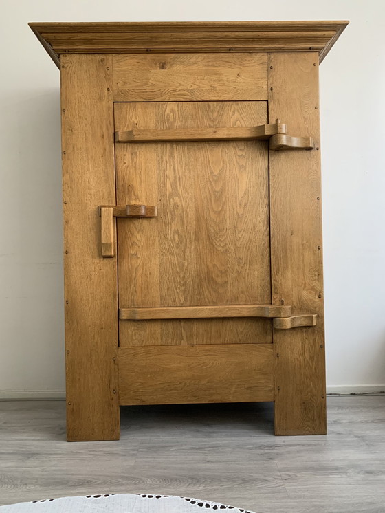 Image 1 of Mid-Century Belgian Brutalist Oak Cabinet