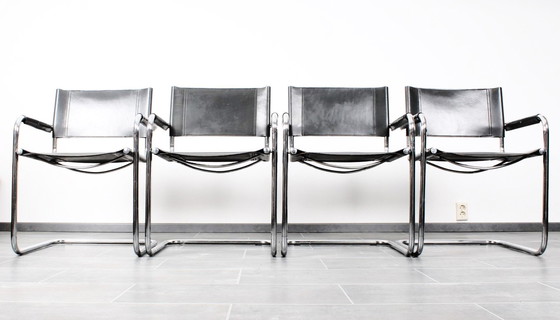 Image 1 of Tube Frame Chair Model S34 Dark Gray Leather