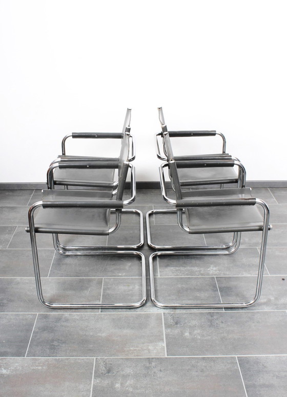 Image 1 of Tube Frame Chair Model S34 Dark Gray Leather