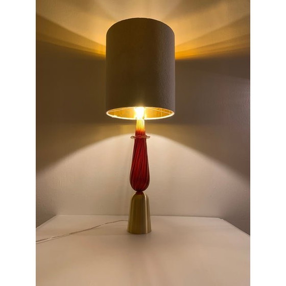 Image 1 of Set Of 2 Contemporary Red Murano Glass Table Lamp With Shade