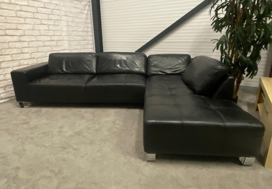 Image 1 of Beautiful Black Real Leather Corner Sofa