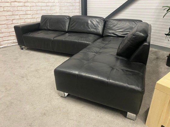 Image 1 of Beautiful Black Real Leather Corner Sofa