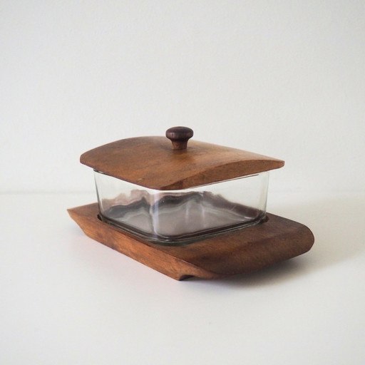 Holmegaard 1960S Teak Wood With Glass Butter Dish