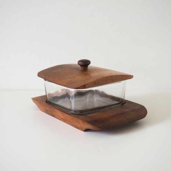 Image 1 of Holmegaard 1960S Teak Wood With Glass Butter Dish