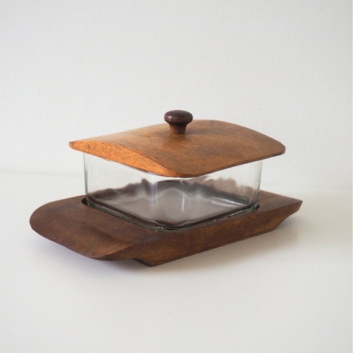 Holmegaard 1960S Teak Wood With Glass Butter Dish