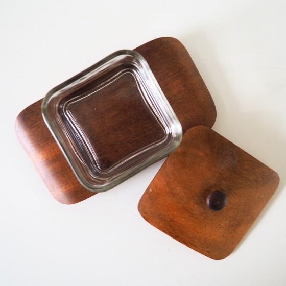 Image 1 of Holmegaard 1960S Teak Wood With Glass Butter Dish