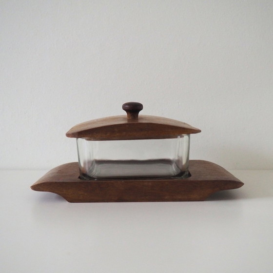 Image 1 of Holmegaard 1960S Teak Wood With Glass Butter Dish