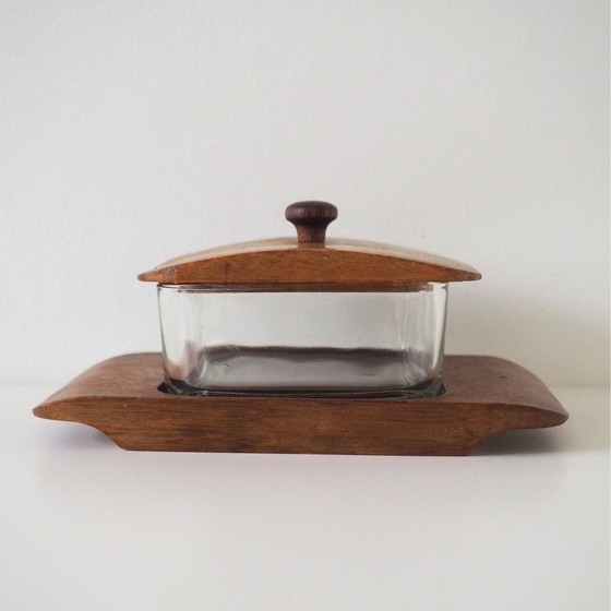 Image 1 of Holmegaard 1960S Teak Wood With Glass Butter Dish