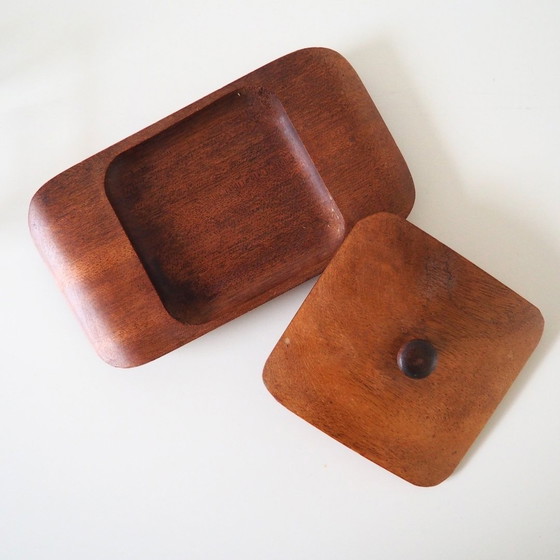 Image 1 of Holmegaard 1960S Teak Wood With Glass Butter Dish