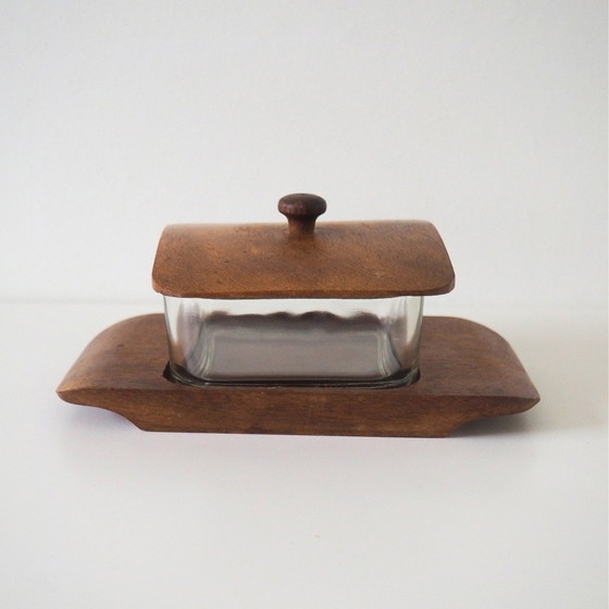 Image 1 of Holmegaard 1960S Teak Wood With Glass Butter Dish