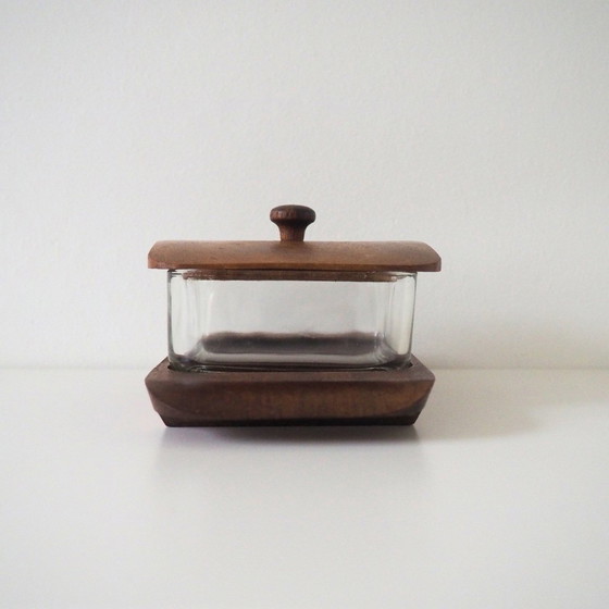 Image 1 of Holmegaard 1960S Teak Wood With Glass Butter Dish