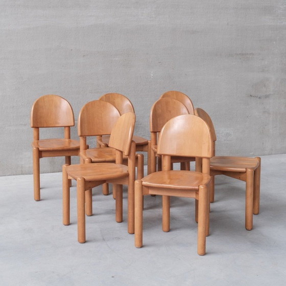 Image 1 of Set of 8 vintage pine chairs by Rainer Daumiller, Sweden 1970s