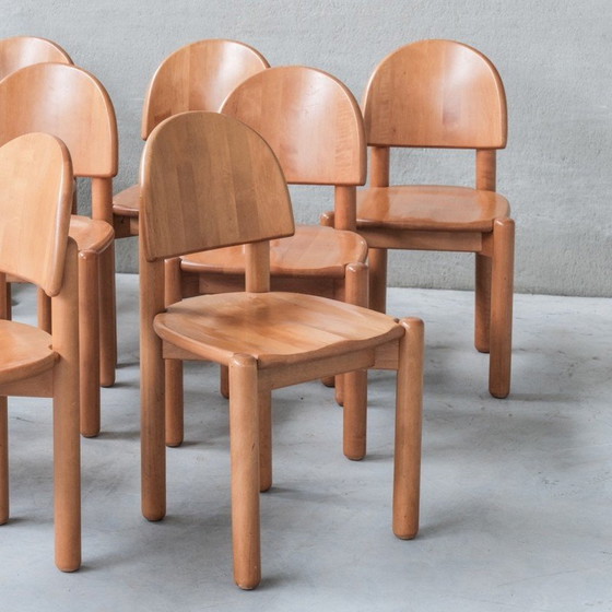 Image 1 of Set of 8 vintage pine chairs by Rainer Daumiller, Sweden 1970s