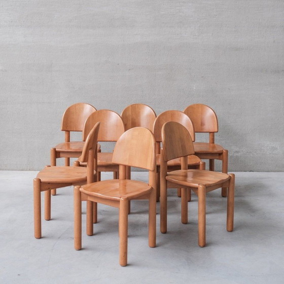 Image 1 of Set of 8 vintage pine chairs by Rainer Daumiller, Sweden 1970s