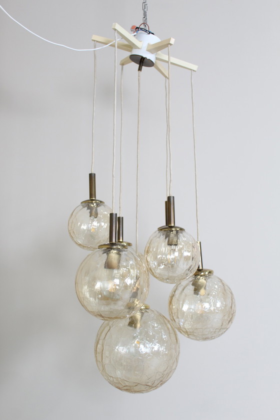 Image 1 of Vintage Gold Cascade Lamp, Pendant Lamp With Bulbs - 1970s