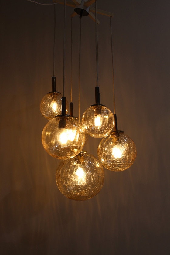 Image 1 of Vintage Gold Cascade Lamp, Pendant Lamp With Bulbs - 1970s