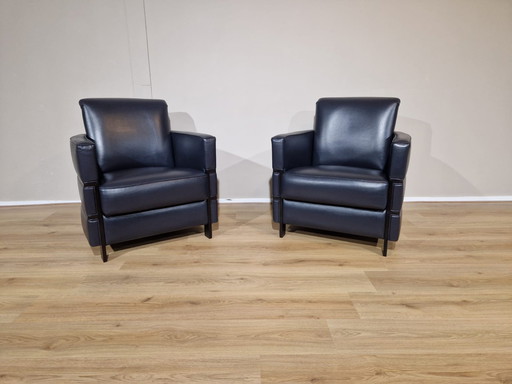 2X Fauteuils Gm Bleu Noir Cuir Design