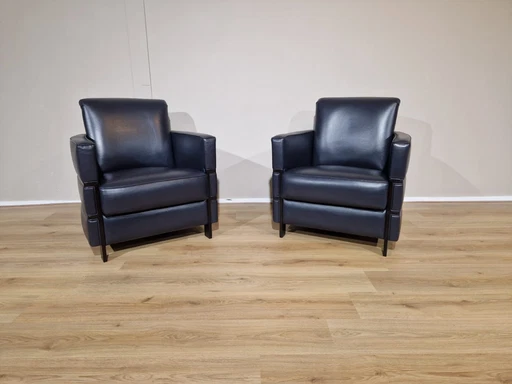 2X Gm Armchairs Blue Black Leather Design