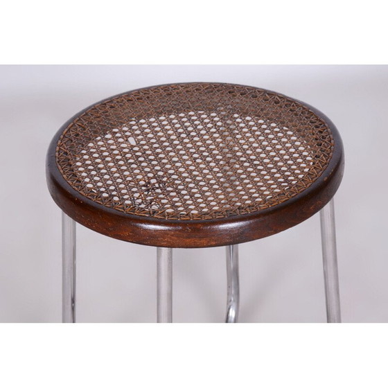 Image 1 of Vintage Bauhaus rattan and chrome stool by Robert Slezák, Czechoslovakia 1930