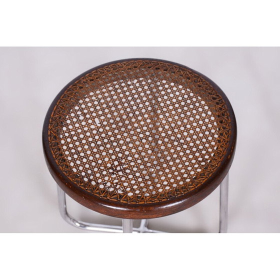 Image 1 of Vintage Bauhaus rattan and chrome stool by Robert Slezák, Czechoslovakia 1930