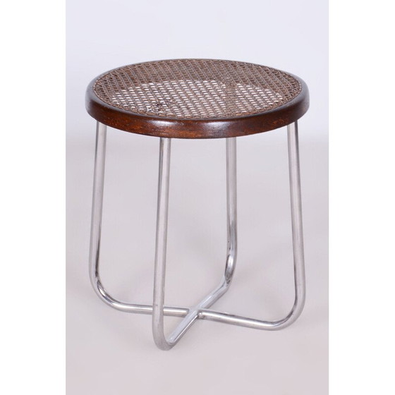 Image 1 of Vintage Bauhaus rattan and chrome stool by Robert Slezák, Czechoslovakia 1930