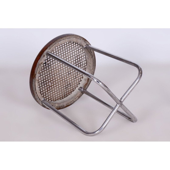 Image 1 of Vintage Bauhaus rattan and chrome stool by Robert Slezák, Czechoslovakia 1930