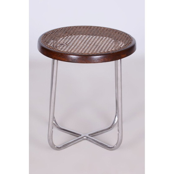 Image 1 of Vintage Bauhaus rattan and chrome stool by Robert Slezák, Czechoslovakia 1930