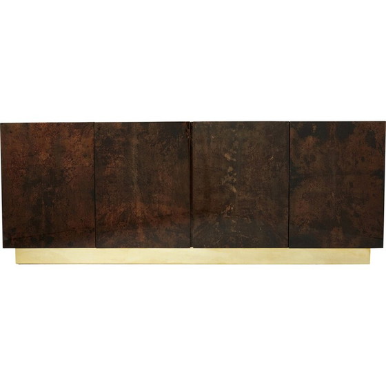 Image 1 of Credenza vintage in pergamena marrone e ottone di Aldo Tura, Italia 1960