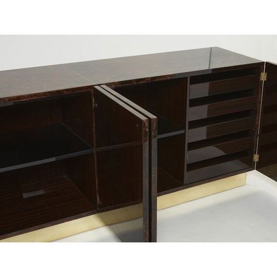 Image 1 of Credenza vintage in pergamena marrone e ottone di Aldo Tura, Italia 1960