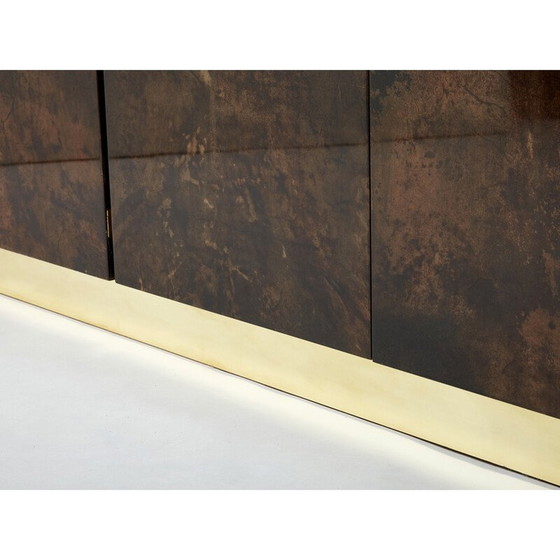 Image 1 of Credenza vintage in pergamena marrone e ottone di Aldo Tura, Italia 1960