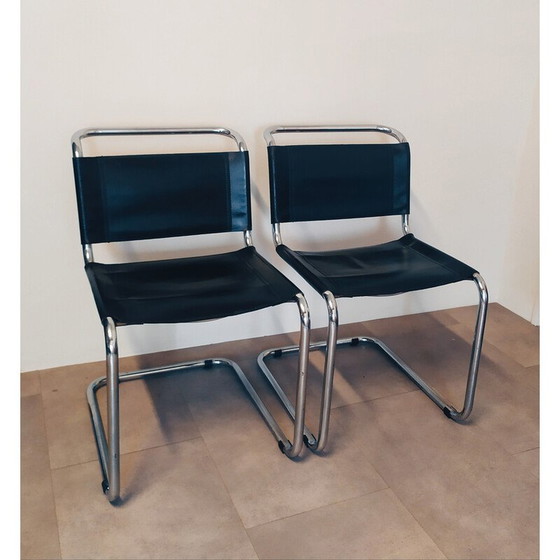 Image 1 of Pair of vintage black leather chairs by Marcel Breuer for Gavina, 1960