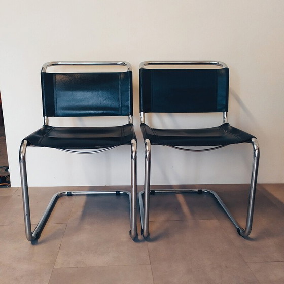 Image 1 of Pair of vintage black leather chairs by Marcel Breuer for Gavina, 1960