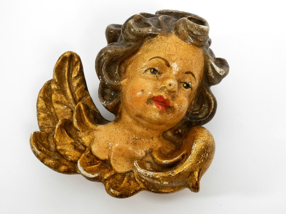 Image 1 of 2 little handmade italian wooden angel heads from the 1930s to hang