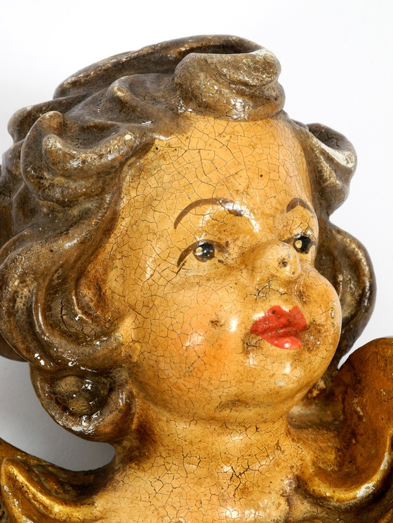 Image 1 of 2 little handmade italian wooden angel heads from the 1930s to hang