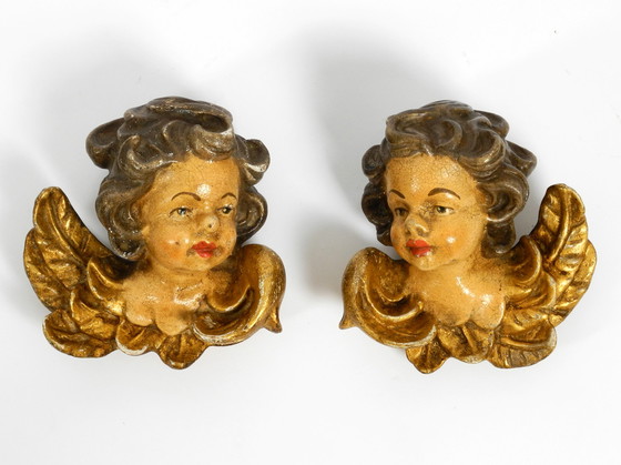 Image 1 of 2 little handmade italian wooden angel heads from the 1930s to hang