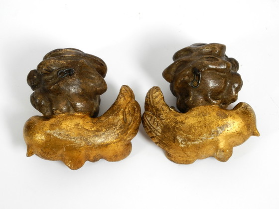 Image 1 of 2 little handmade italian wooden angel heads from the 1930s to hang